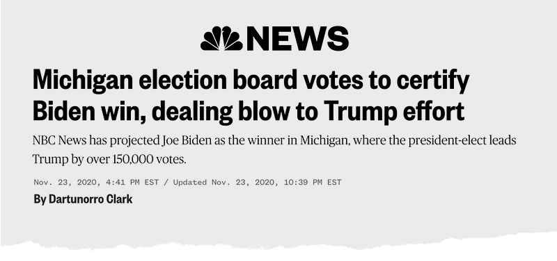 NBCNews: Michigan election board votes to certify Biden win, dealing blow to Trump effort